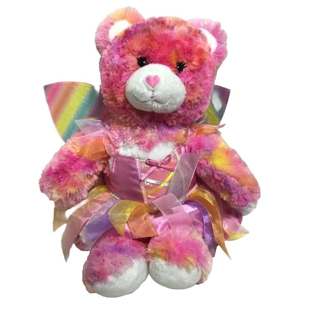 Build a Bear Workshop "Endless Hugs" Pink Tie Dye Bear Plush w/ Fairy Outfit 17”